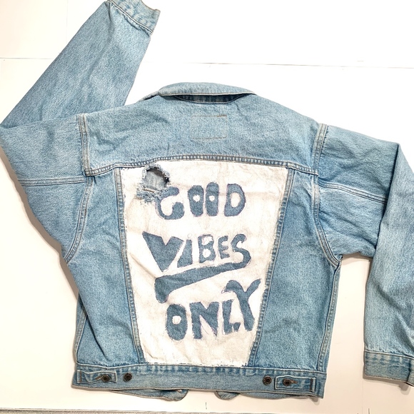 Good Vibes Only Vintage Jean Jacket - Picture 1 of 6